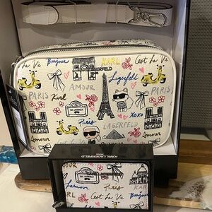 Karl Lagerfeld White Paris Sketch Print Crossbody Bag